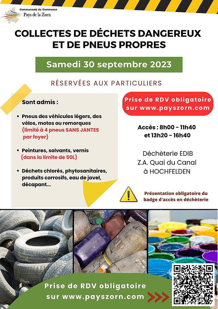 Affiche qui donne les informations pratiques pour la collecte des déchets dangereux le samedi 30 septembre 2023